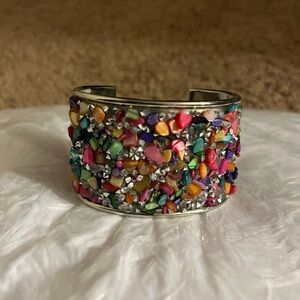 Boho rainbow pebble cuff bracelet